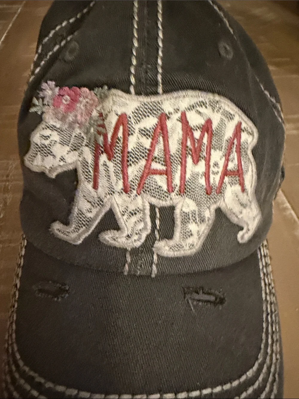 KBETHOS Black Distressed Kids Cap with Floral Mama Bear Patch